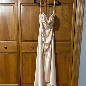 Elegant Cream Cowl Neck Strapless Dress